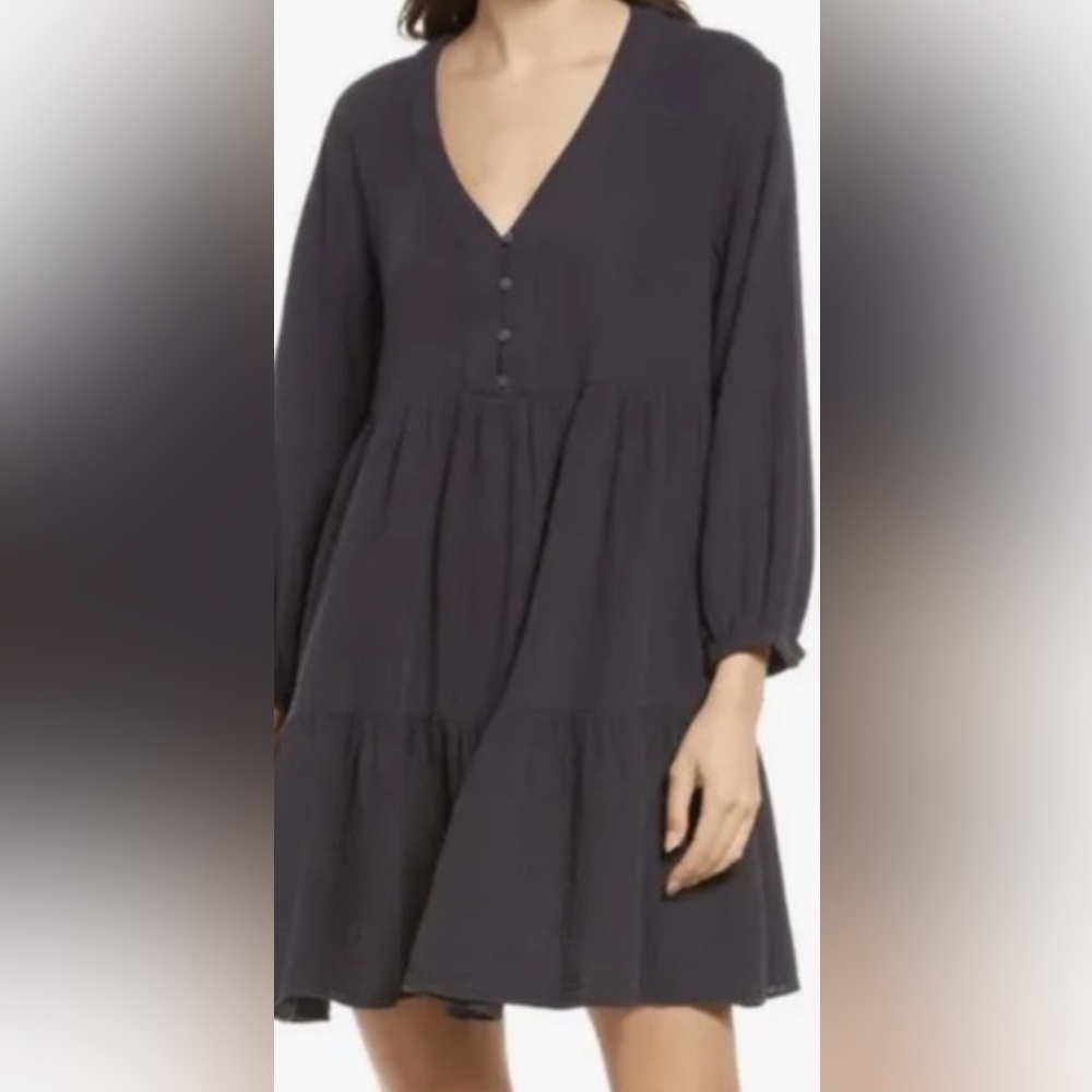 Madewell Lightspun Collette Gauze Dress in Charcoal Gray Size 10